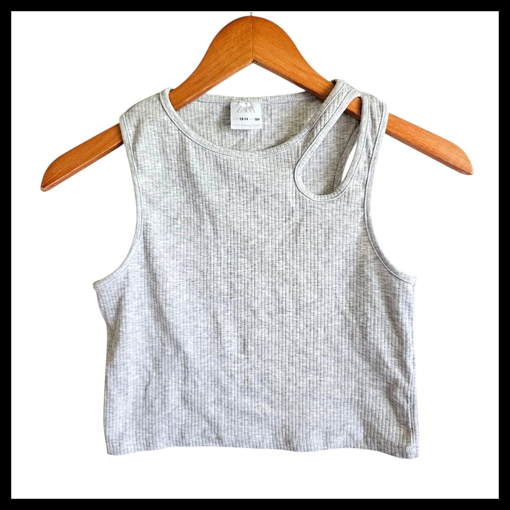 Zara Girls Ribbed Crop Tank Top Cutout Gray Sleeveless Summer Casual 13 14 Years